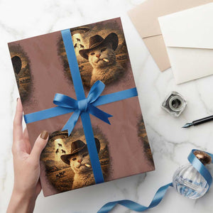 Funny Cowboy Cat UFO Wrapping Paper Roll Retro Western Rodeo Meme Cats Lover Gift TS10 Mocha Print Your Wear