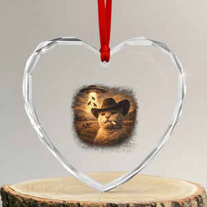 Funny Cowboy Cat UFO Heart Crystal Glass Ornament Retro Western Rodeo Meme Cats Lover Gift TS10 Transparent Glass 3'' Heart Print Your Wear
