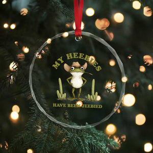 Funny Cowboy Frog Meme Crystal Glass Ornament My Heebies Have Been Jeebied TS14 Print Your Wear