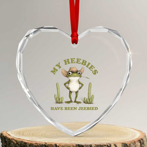 Funny Cowboy Frog Meme Heart Crystal Glass Ornament My Heebies Have Been Jeebied TS14 Transparent Glass 3'' Heart Print Your Wear