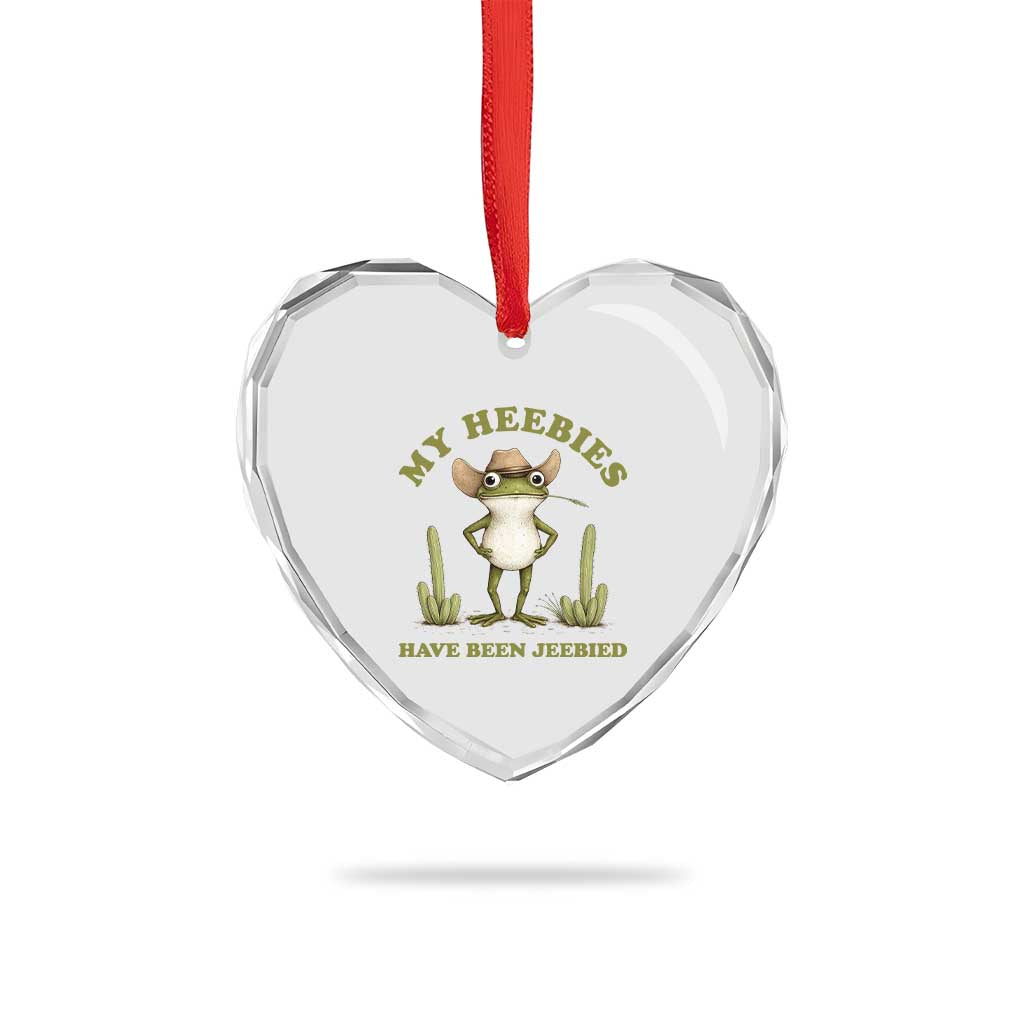 Funny Cowboy Frog Meme Heart Crystal Glass Ornament My Heebies Have Been Jeebied TS14 Print Your Wear