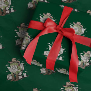 Funny Cowboy Frog Wrapping Paper Roll Not Now Partner My Tummy Hurts TS12 Green Print Your Wear
