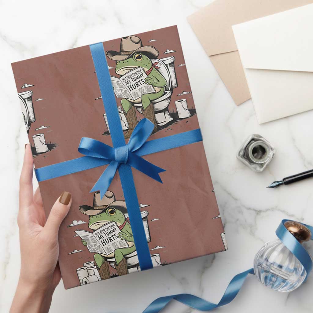 Funny Cowboy Frog Wrapping Paper Roll Not Now Partner My Tummy Hurts TS12 Mocha Print Your Wear