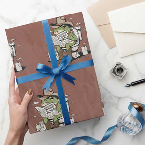 Funny Cowboy Frog Wrapping Paper Roll Not Now Partner My Tummy Hurts TS12 Mocha Print Your Wear