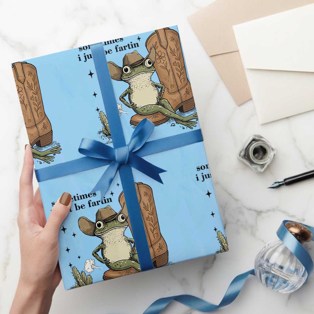 Funny Cowboy Frog Wrapping Paper Roll Sometimes I Just Be Fartin TS14 Light Blue Print Your Wear