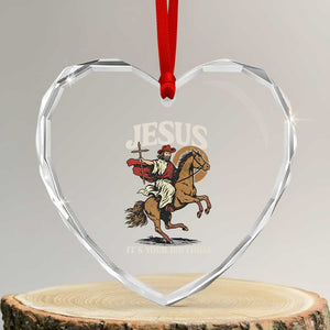 Funny Cowboy Jesus Christmas Heart Crystal Glass Ornament It Is Your Birthday TS14 Transparent Glass 3'' Heart Print Your Wear