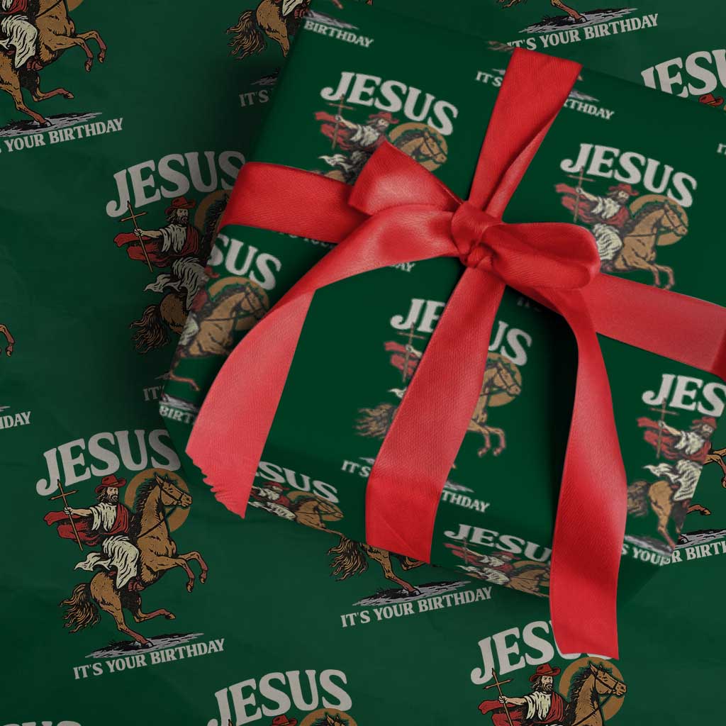 Funny Cowboy Jesus Christmas Wrapping Paper Roll It Is Your Birthday TS14 Green Print Your Wear
