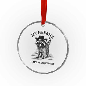Funny Cowboy Raccoon Meme Crystal Glass Ornament My Heebies Have Been Jeebied TS14 Print Your Wear