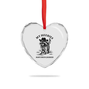 Funny Cowboy Raccoon Meme Heart Crystal Glass Ornament My Heebies Have Been Jeebied TS14 Print Your Wear