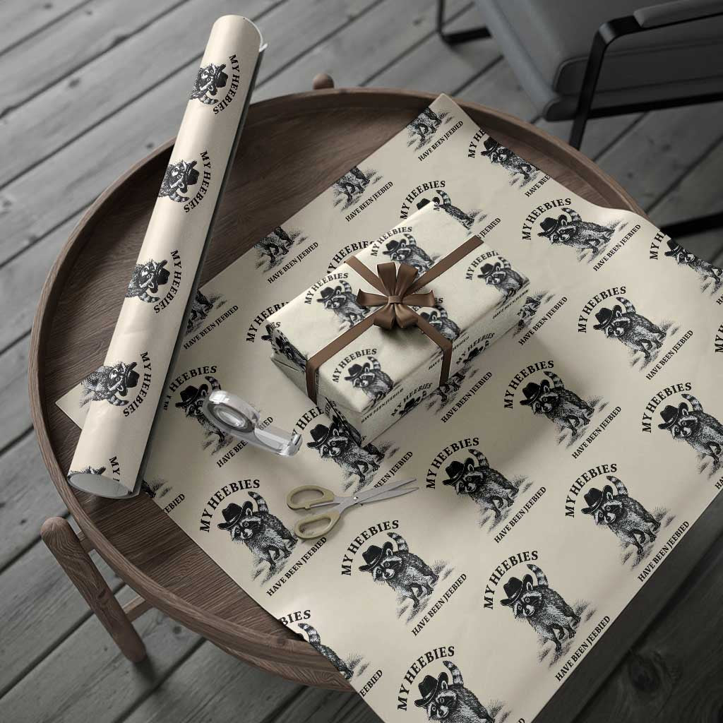 Funny Cowboy Raccoon Meme Wrapping Paper Roll My Heebies Have Been Jeebied TS14 Beige Print Your Wear