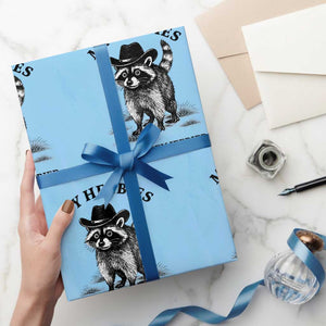 Funny Cowboy Raccoon Meme Wrapping Paper Roll My Heebies Have Been Jeebied TS14 Light Blue Print Your Wear