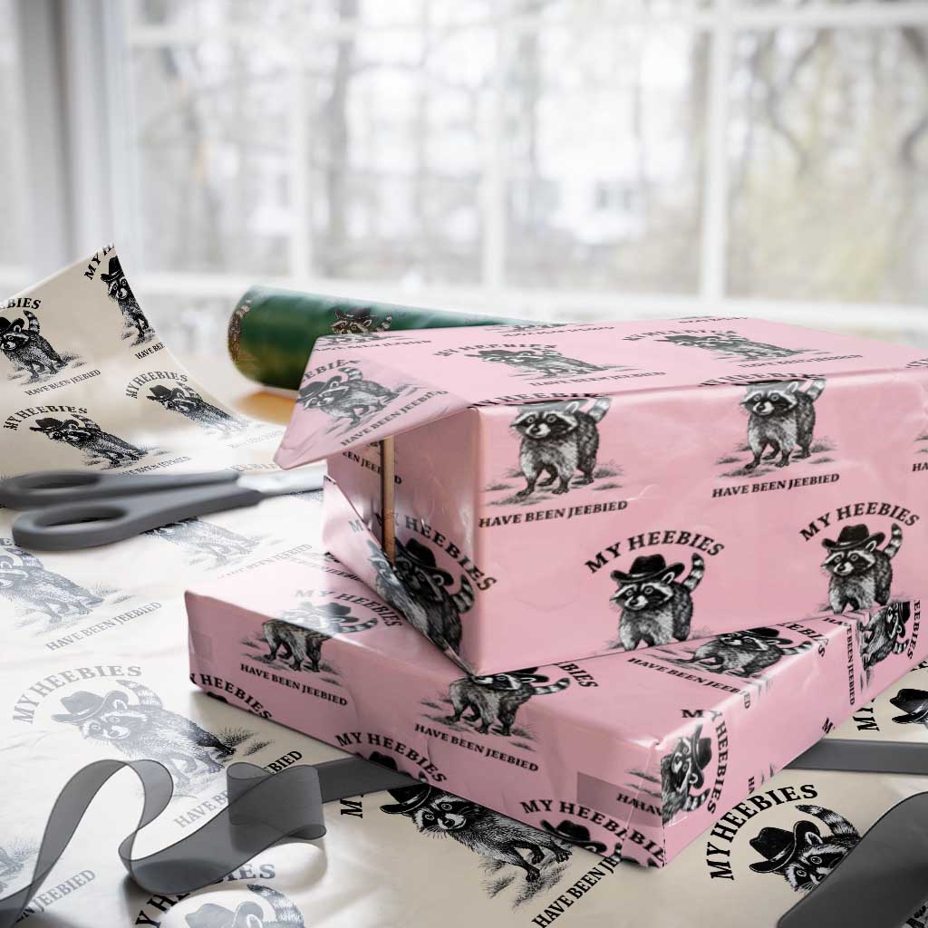 Funny Cowboy Raccoon Meme Wrapping Paper Roll My Heebies Have Been Jeebied TS14 Light Pink Print Your Wear