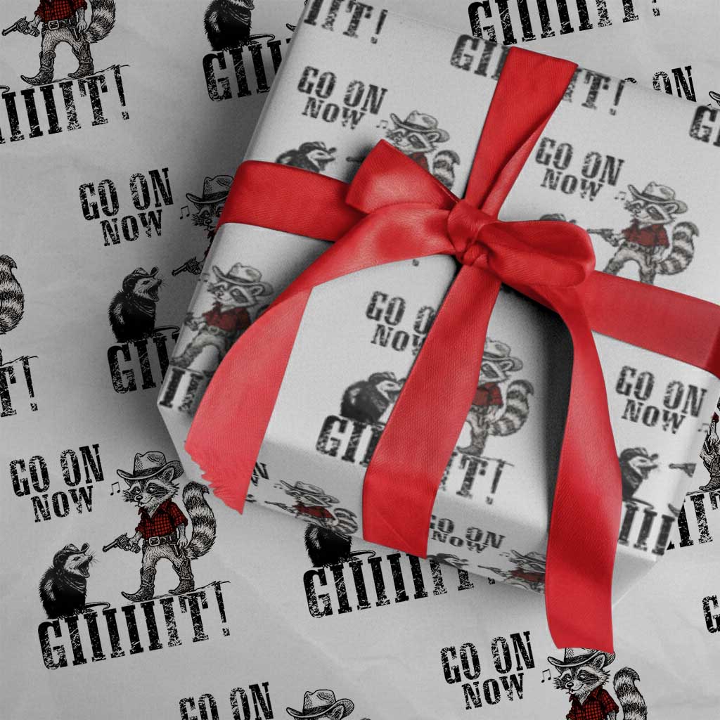 Funny Cowboy Raccoon Opossum Wrapping Paper Roll Go On Now Git TS14 White Print Your Wear