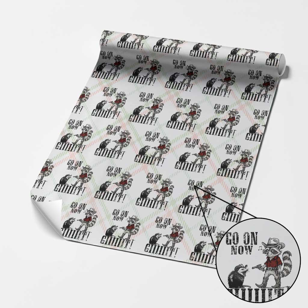 Funny Cowboy Raccoon Opossum Wrapping Paper Roll Go On Now Git TS14 Christmas Plaid Print Your Wear
