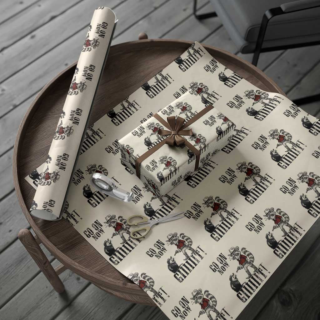 Funny Cowboy Raccoon Opossum Wrapping Paper Roll Go On Now Git TS14 Beige Print Your Wear