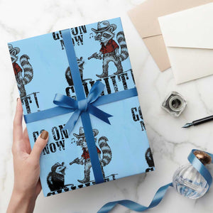 Funny Cowboy Raccoon Opossum Wrapping Paper Roll Go On Now Git TS14 Light Blue Print Your Wear
