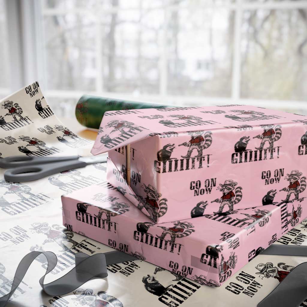 Funny Cowboy Raccoon Opossum Wrapping Paper Roll Go On Now Git TS14 Light Pink Print Your Wear