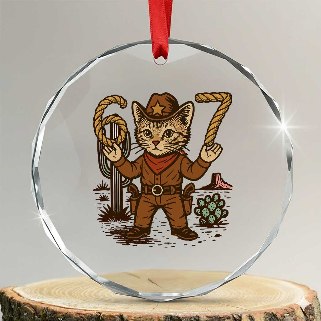 Funny Cowcat Six Seven Meme Crystal Glass Ornament Gen Alpha 67 Trend Gift TS12 Transparent Glass 3'' Circle Print Your Wear