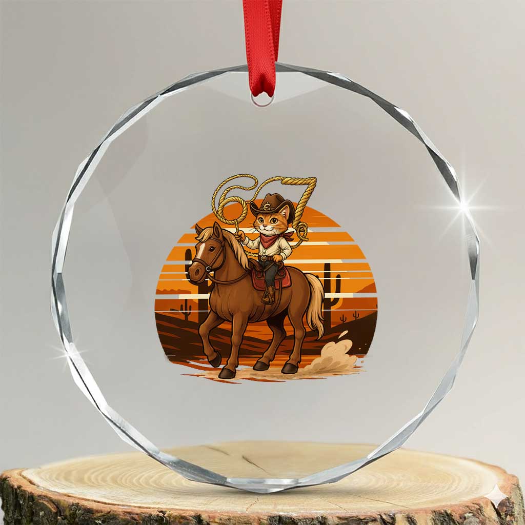 Funny Cowcat Six Seven Meme Crystal Glass Ornament Western 67 Trend Gift TS12 Transparent Glass 3'' Circle Print Your Wear