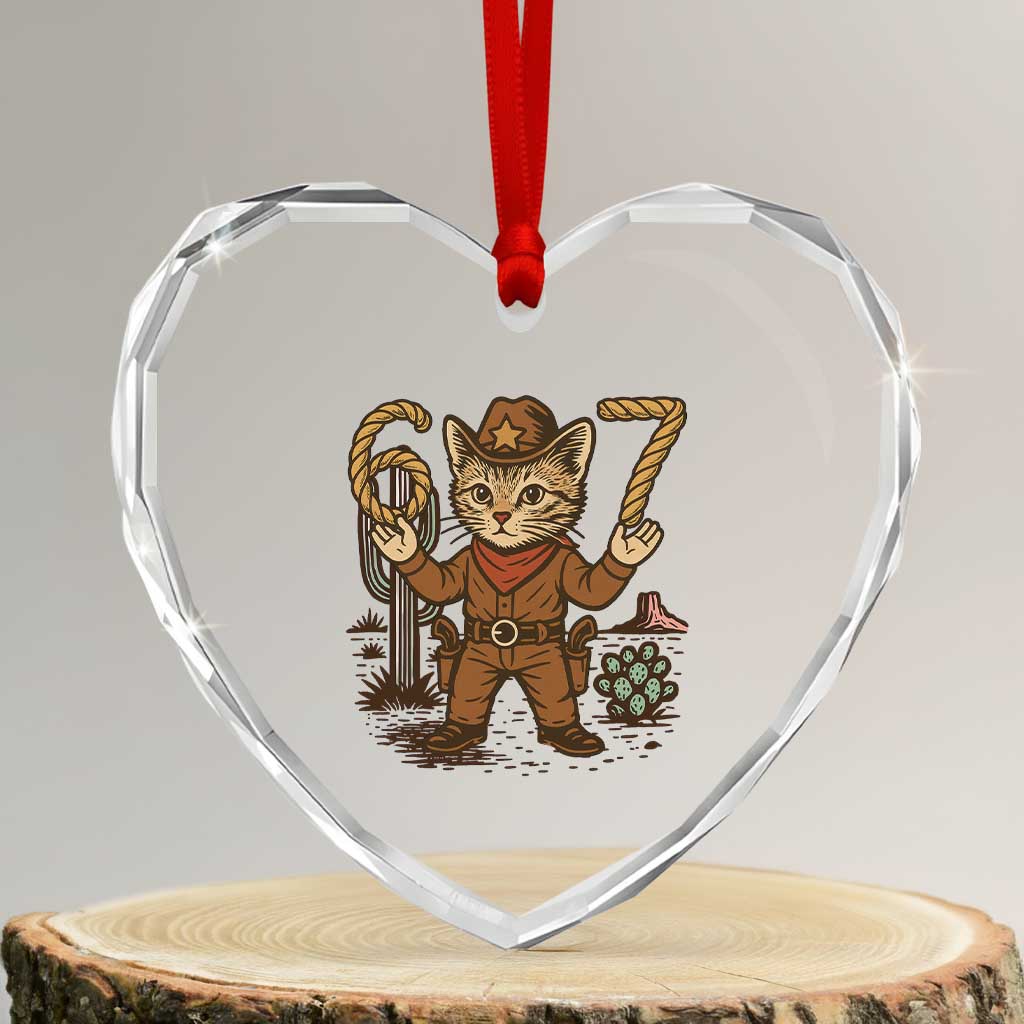 Funny Cowcat Six Seven Meme Heart Crystal Glass Ornament Gen Alpha 67 Trend Gift TS12 Transparent Glass 3'' Heart Print Your Wear