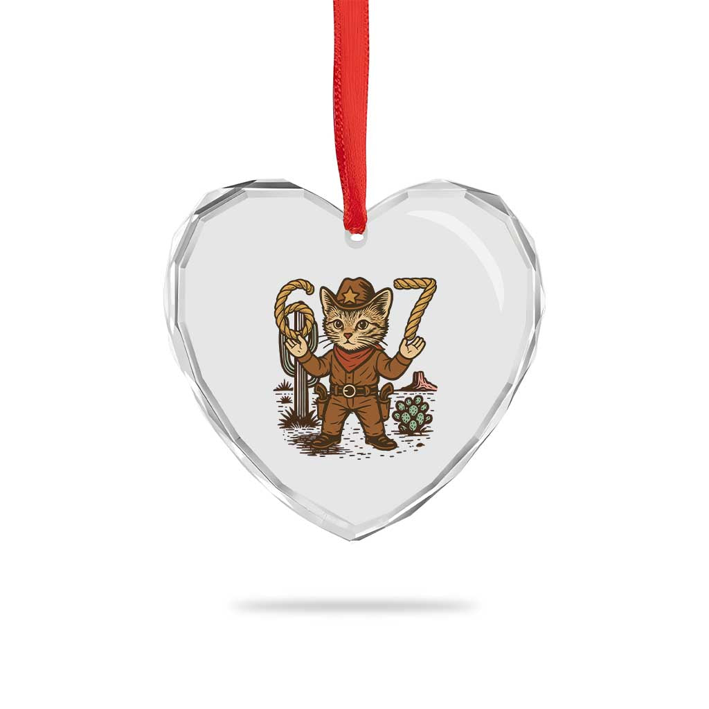Funny Cowcat Six Seven Meme Heart Crystal Glass Ornament Gen Alpha 67 Trend Gift TS12 Print Your Wear