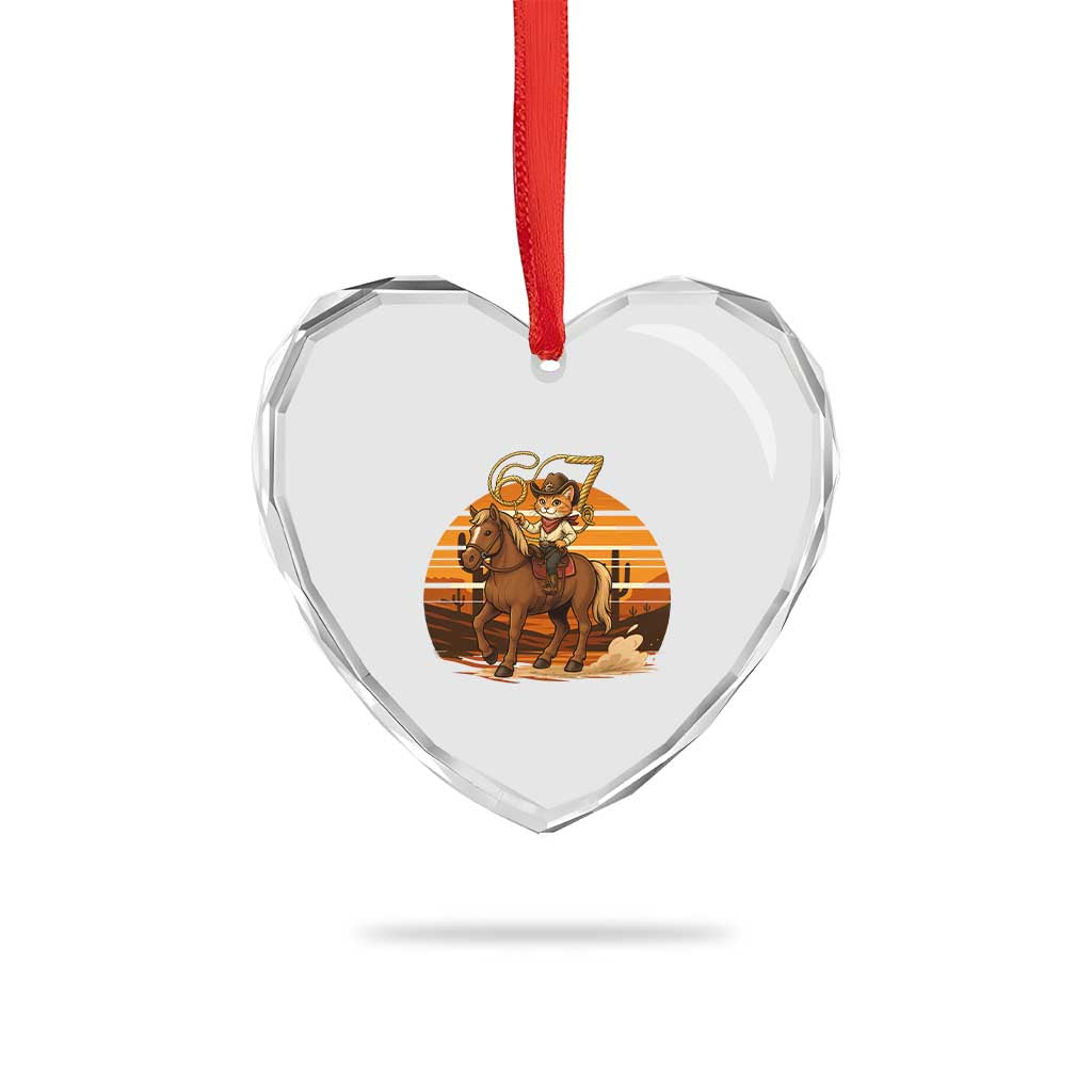Funny Cowcat Six Seven Meme Heart Crystal Glass Ornament Western 67 Trend Gift TS12 Print Your Wear