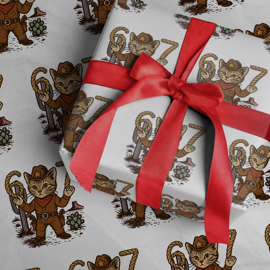 Funny Cowcat Six Seven Meme Wrapping Paper Roll Gen Alpha 67 Trend Gift TS12 White Print Your Wear