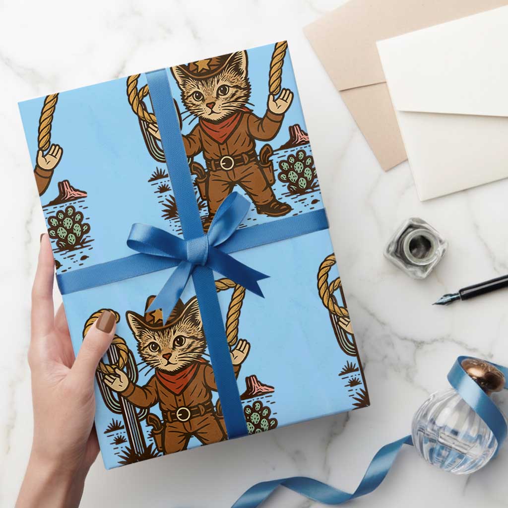 Funny Cowcat Six Seven Meme Wrapping Paper Roll Gen Alpha 67 Trend Gift TS12 Light Blue Print Your Wear