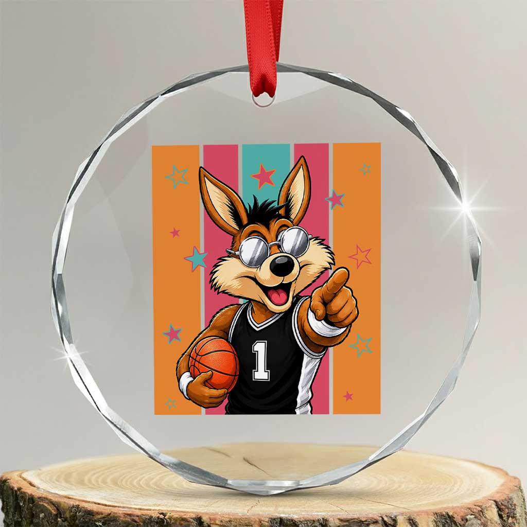 Funny Coyote Playing Basketball Crystal Glass Ornament Hoops Fan Gift