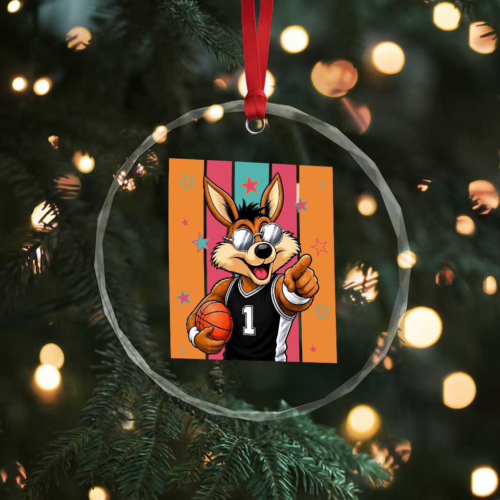 Funny Coyote Playing Basketball Crystal Glass Ornament Hoops Fan Gift