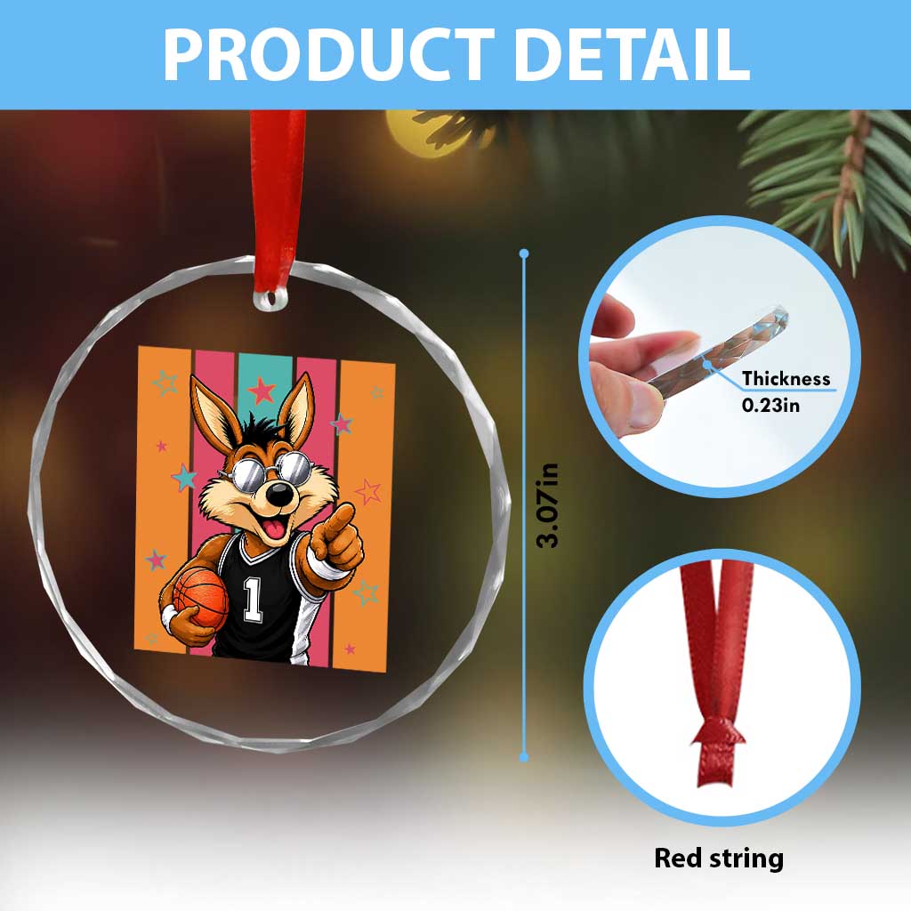 Funny Coyote Playing Basketball Crystal Glass Ornament Hoops Fan Gift