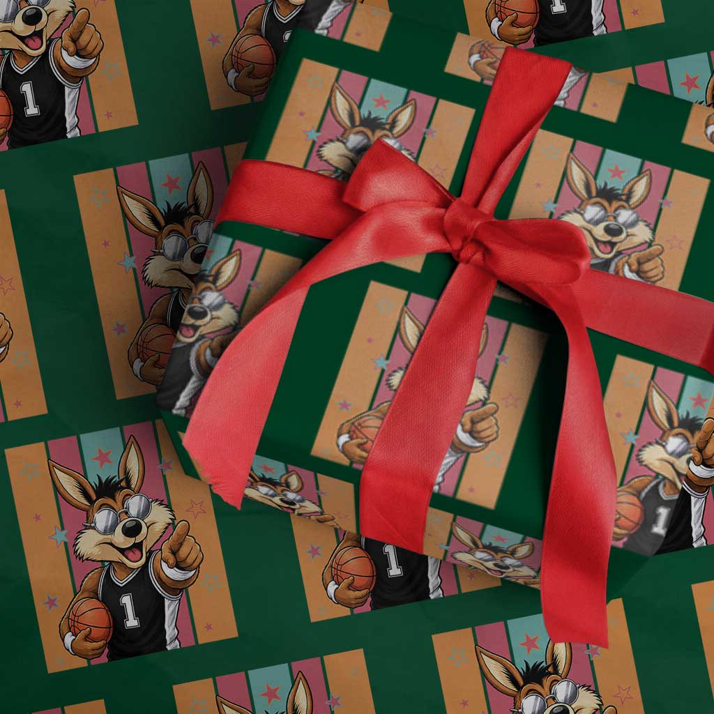 Funny Coyote Playing Basketball Wrapping Paper Roll Hoops Fan Gift