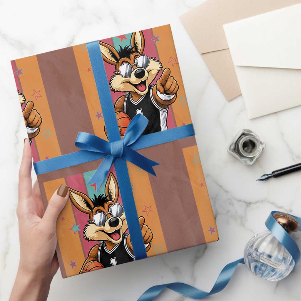 Funny Coyote Playing Basketball Wrapping Paper Roll Hoops Fan Gift