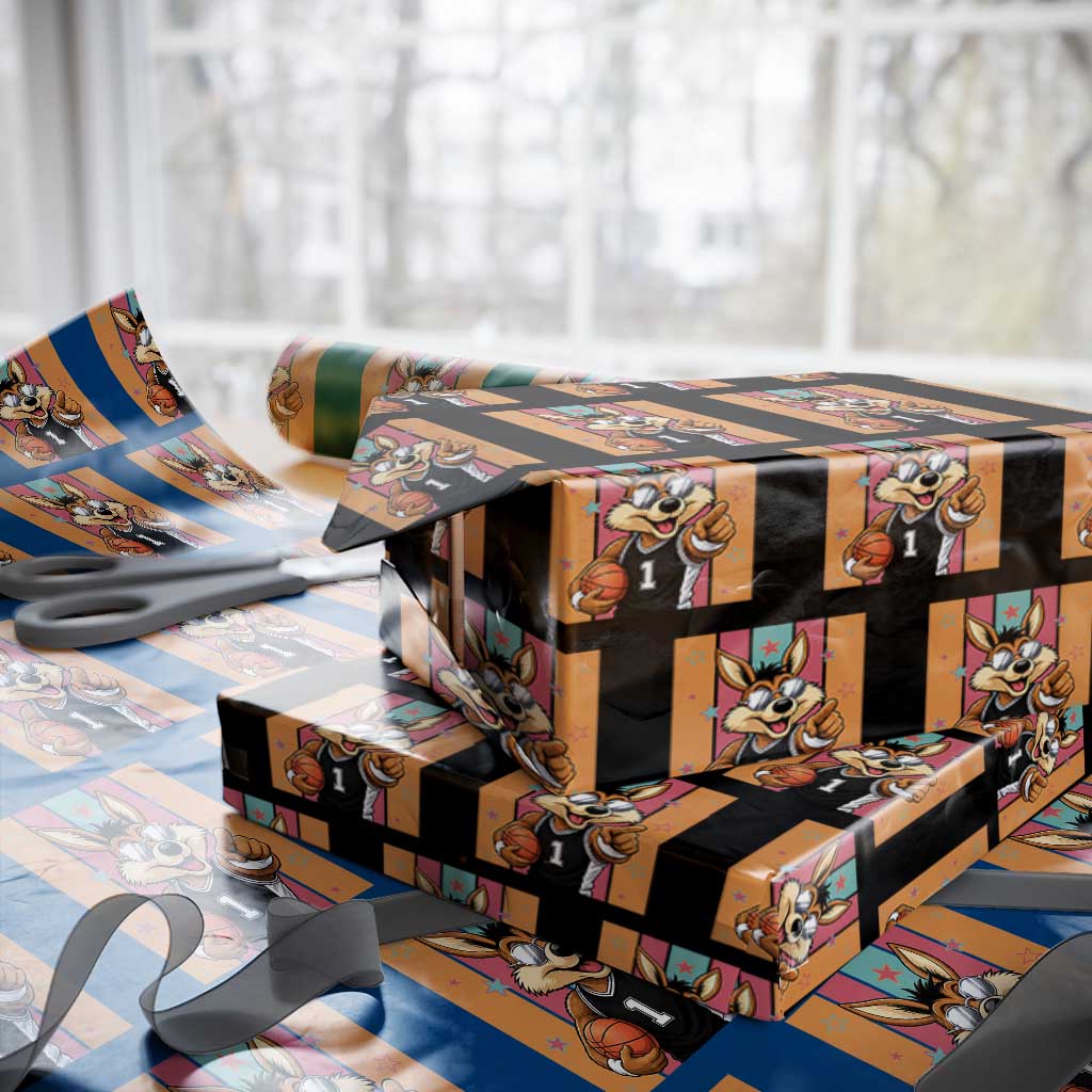 Funny Coyote Playing Basketball Wrapping Paper Roll Hoops Fan Gift