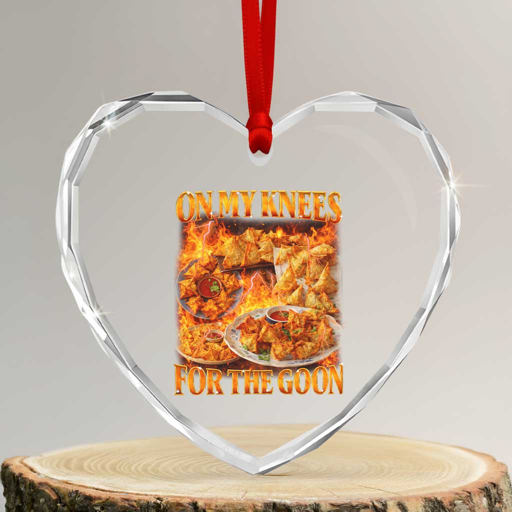Funny Crab Rangoon Meme Heart Crystal Glass Ornament Vintage 90s Style On My Knees Bootleg Graphic TS10 Transparent Glass 3'' Heart Print Your Wear