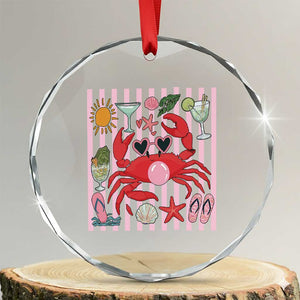 Funny Crab Tropical Summer Vacation Gift Crystal Glass Ornament Striped Summer Beach Vibes TS12 Transparent Glass 3'' Circle Print Your Wear