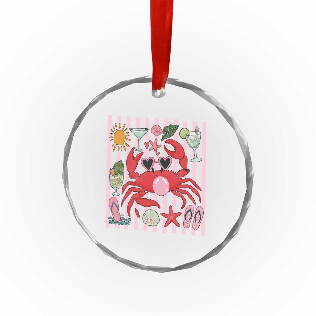 Funny Crab Tropical Summer Vacation Gift Crystal Glass Ornament Striped Summer Beach Vibes TS12 Print Your Wear