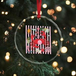 Funny Crab Tropical Summer Vacation Gift Crystal Glass Ornament Striped Summer Beach Vibes TS12 Print Your Wear