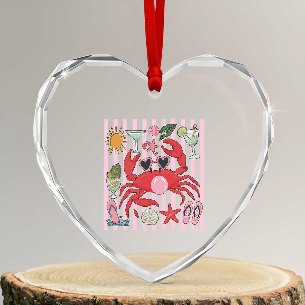 Funny Crab Tropical Summer Vacation Gift Heart Crystal Glass Ornament Striped Summer Beach Vibes TS12 Transparent Glass 3'' Heart Print Your Wear
