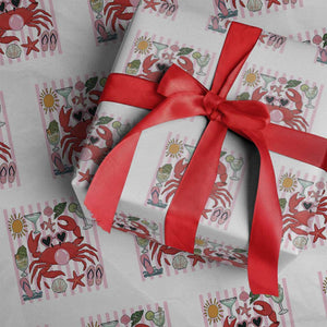Funny Crab Tropical Summer Vacation Gift Wrapping Paper Roll Striped Summer Beach Vibes TS12 White Print Your Wear