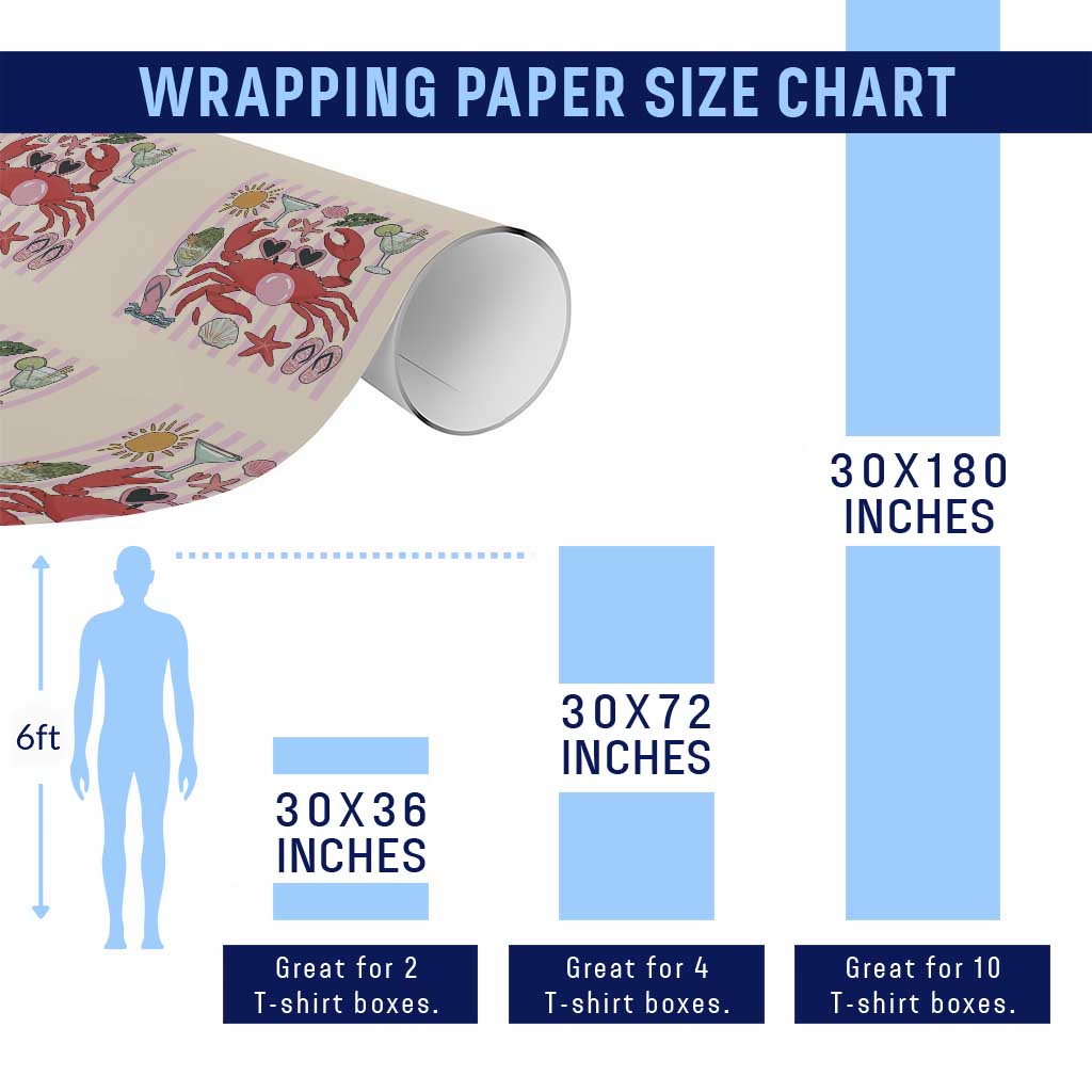 Funny Crab Tropical Summer Vacation Gift Wrapping Paper Roll Striped Summer Beach Vibes TS12 Print Your Wear