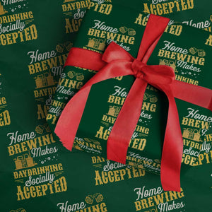 Funny Craft Crew Beer Homebrewers Wrapping Paper Roll Home Brewing Makes Day Drinking Socially Accepted Brewery Fans TS02 Green Print Your Wear
