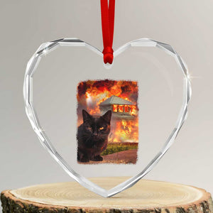 Funny Crazy Cat Selfie Heart Crystal Glass Ornament Bad Kitty Chaos Humor Graphic TS12 Transparent Glass 3'' Heart Print Your Wear