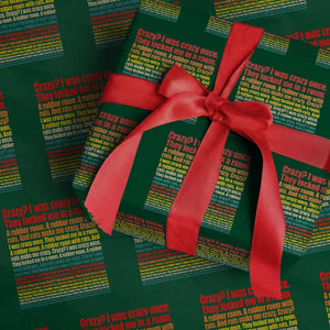 Funny Crazy I Was Crazy Once Meme Wrapping Paper Roll TS11 Green Print Your Wear