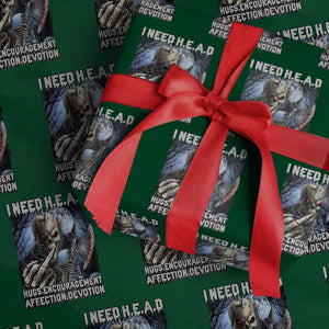 Funny Cringe Hard Skeleton Meme Wrapping Paper Roll I Need HEAD Hugs Encouragement Affection Devotion Middle Finger Edgy Hard Cringe TS02 Green Print Your Wear