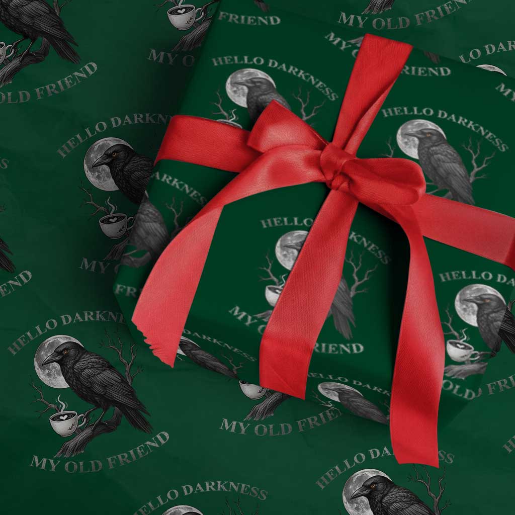Funny Crow Coffee Wrapping Paper Roll Raven Spooky Halloween Hello Darkness My Old Friend TS10 Green Print Your Wear