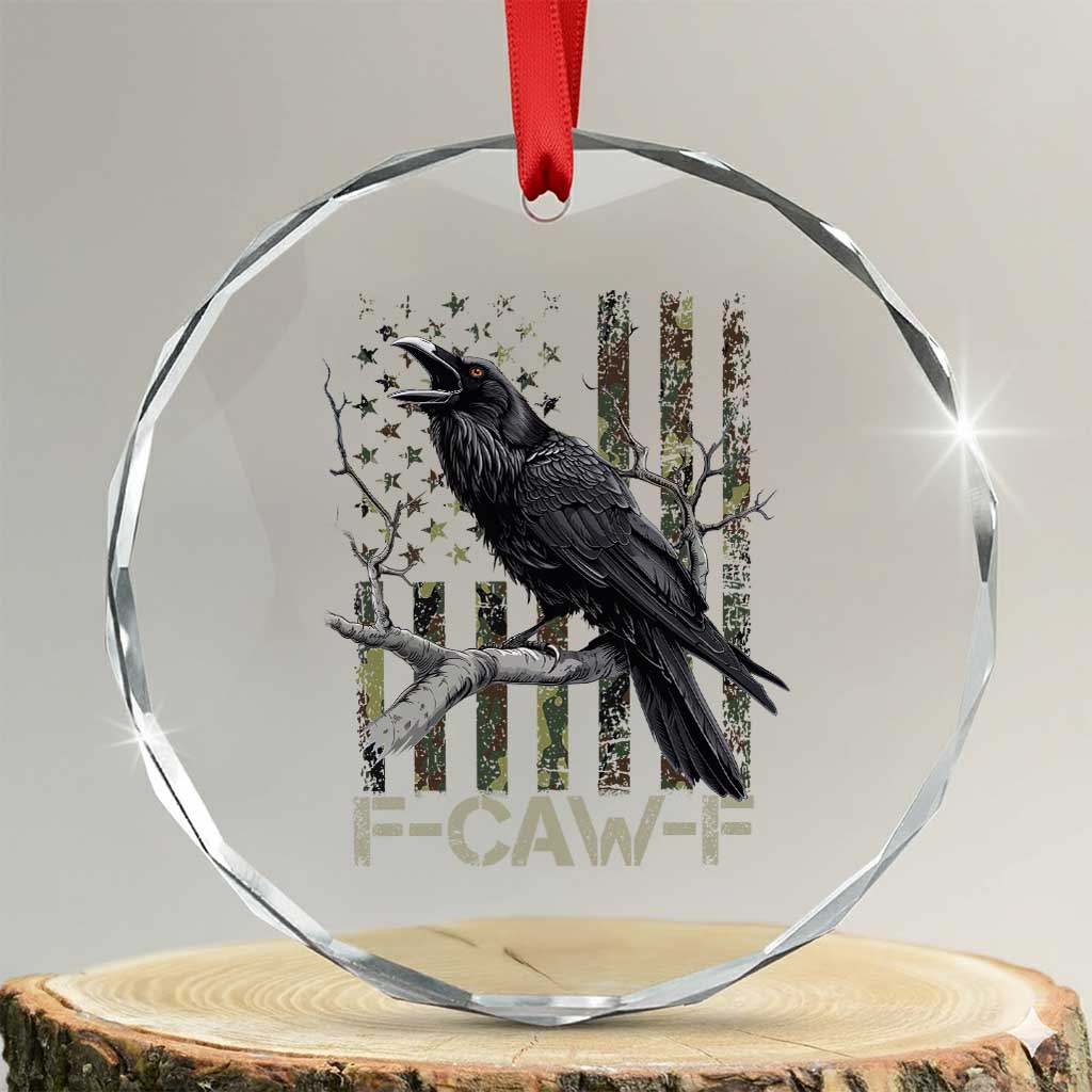 Funny Crow Crystal Glass Ornament F-Caw-F Raven Camo USA Flag Adult Humor TS10 Transparent Glass 3'' Circle Print Your Wear