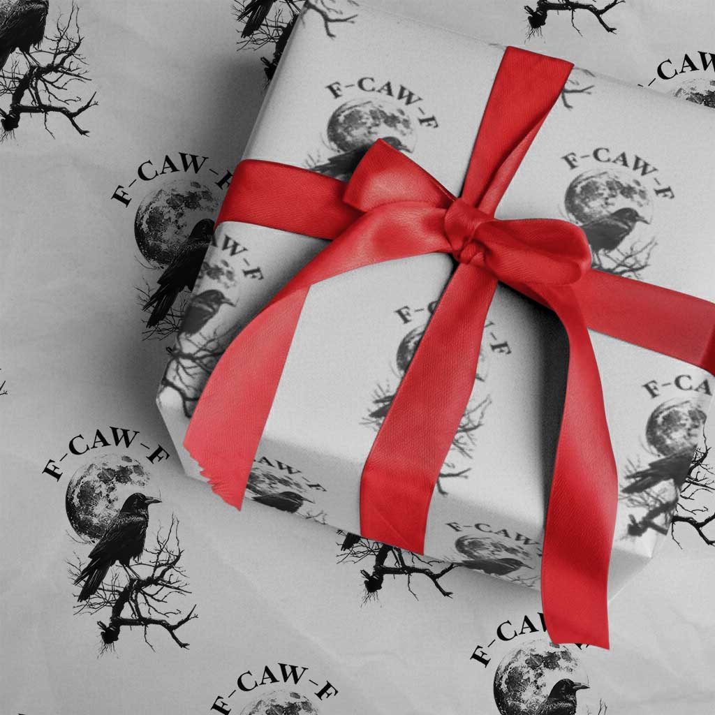 Funny Crow F Caw F Wrapping Paper Roll Gothic Raven and Moon TS02 White Print Your Wear