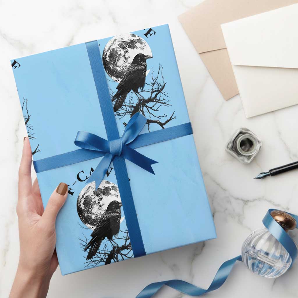 Funny Crow F Caw F Wrapping Paper Roll Gothic Raven and Moon TS02 Light Blue Print Your Wear