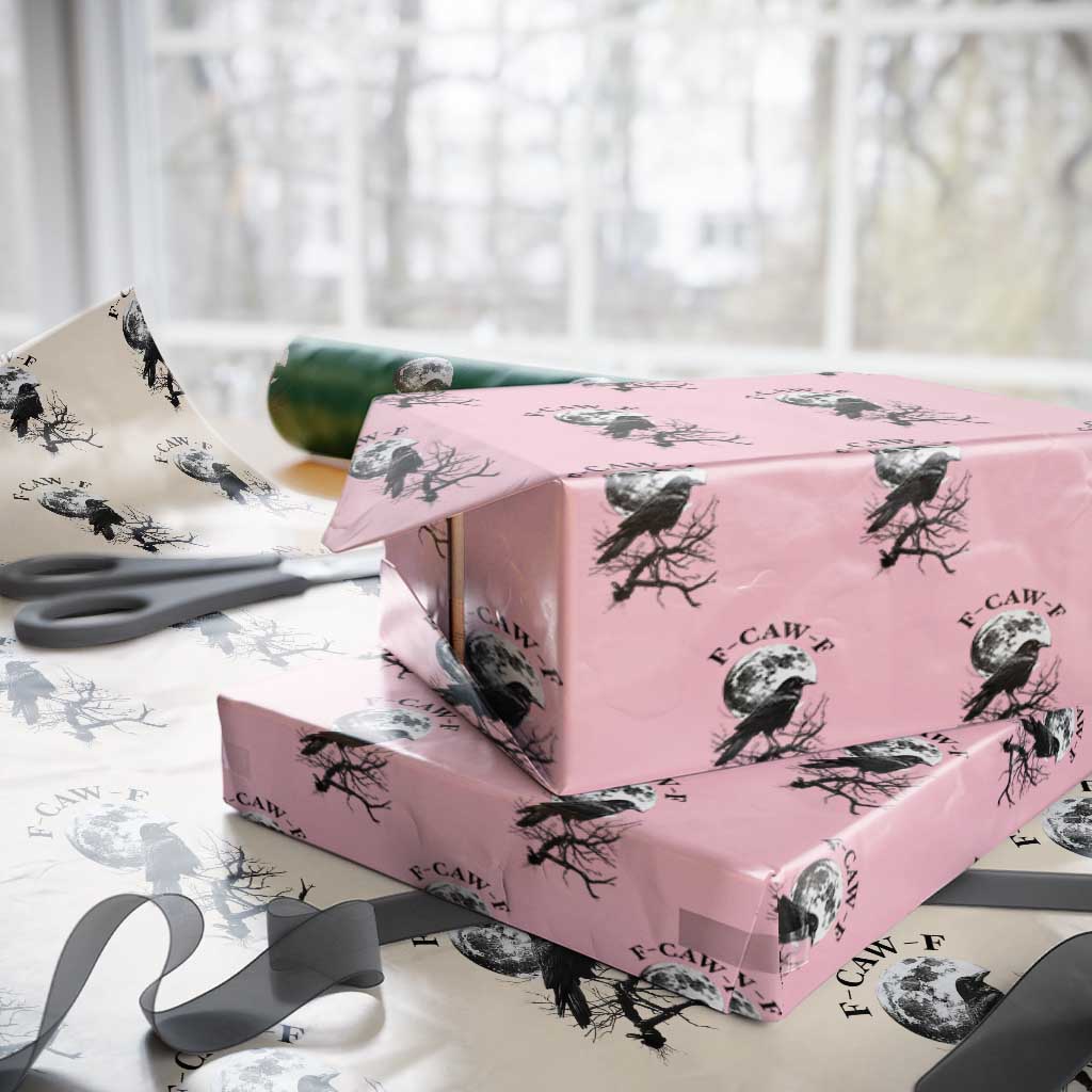 Funny Crow F Caw F Wrapping Paper Roll Gothic Raven and Moon TS02 Light Pink Print Your Wear